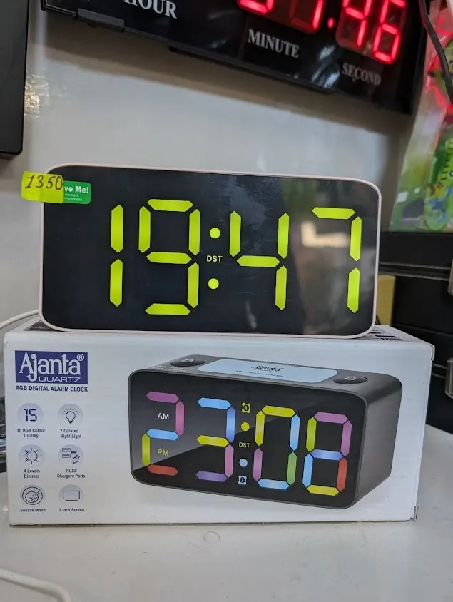 Ajanta RGB digital alarm clock with colour display at Jay Santoshi Watch